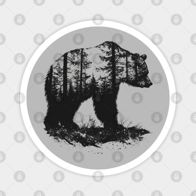 Grizzly Woods - Bear Forest Silhouette Magnet by TuncGK